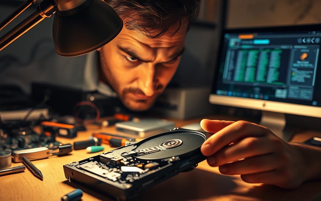 Data recovery expert at work.
